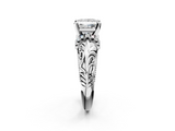 White gold Princess Solitaire Filigree Engagement Ring with Halo and Prong Setting_93