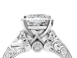 White gold Princess Solitaire Filigree Engagement Ring with Halo and Prong Setting_95