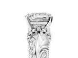 White gold Princess Solitaire Filigree Engagement Ring with Halo and Prong Setting_96