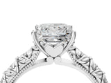 White gold Princess Solitaire Floral Milgrain Engagement Ring_35