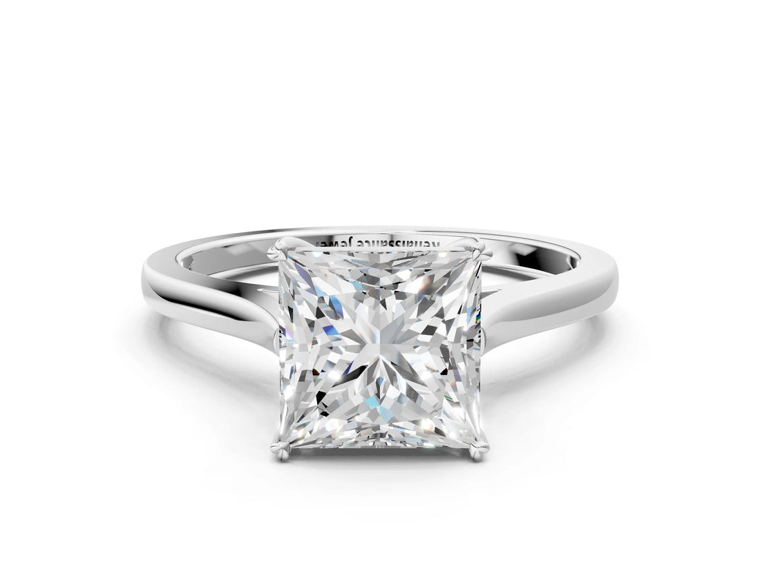 White gold Princess Solitaire Heart Prong Engagement Ring with Tapered Band_53