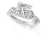 White gold Princess Solitaire Leaf-Inspired Diamond Ring with Pavé Band and Four-Prong Setting_13