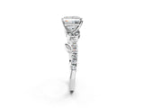 White gold Princess Solitaire Leaf-Inspired Diamond Ring with Pavé Band and Four-Prong Setting_14