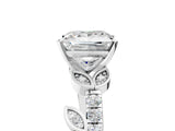 White gold Princess Solitaire Leaf-Inspired Diamond Ring with Pavé Band and Four-Prong Setting_17