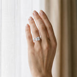 White gold Princess Solitaire Leaf-Inspired Diamond Ring with Pavé Band and Four-Prong Setting_4