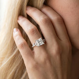 White gold Princess Solitaire Leaf-Inspired Diamond Ring with Pavé Band and Four-Prong Setting_6