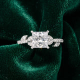 White gold Princess Solitaire Leaf-Inspired Diamond Ring with Pavé Band and Four-Prong Setting_7