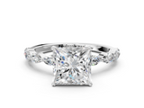 White gold Princess Solitaire Marquise Side Stone Prong Setting Ring_87