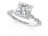 White gold Princess Solitaire Marquise Side Stone Prong Setting Ring_88