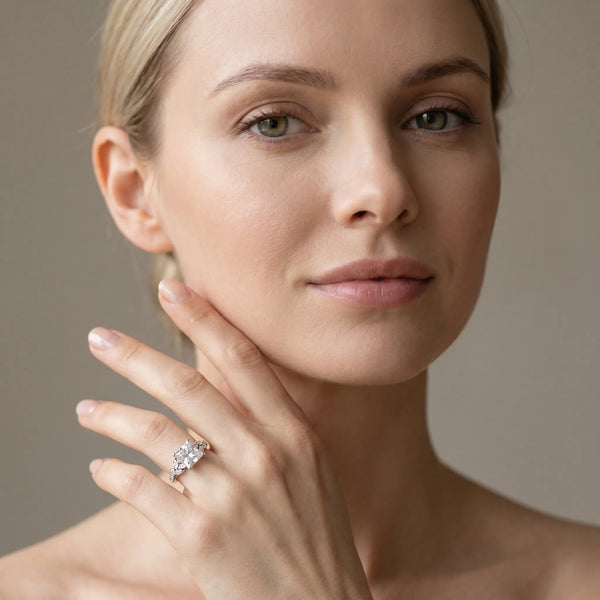 White gold Princess Solitaire Marquise Twist Band with Six-Prong Setting