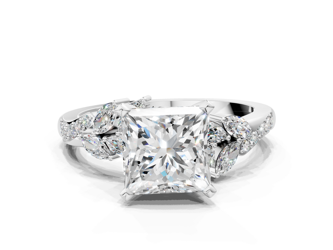 White gold Princess Solitaire Marquise Twist Band with Six-Prong Setting_63