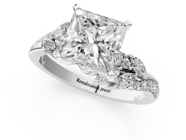 White gold Princess Solitaire Marquise Twist Band with Six-Prong Setting