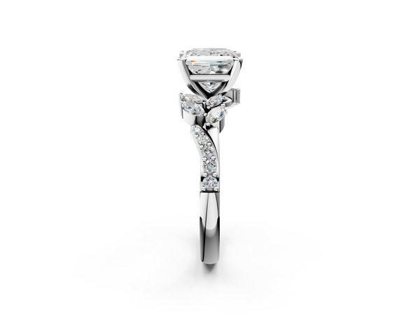White gold Princess Solitaire Marquise Twist Band with Six-Prong Setting