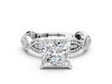 White gold Princess Solitaire Milgrain Diamond Engagement Ring with Bezel and Marquise Band_149
