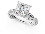 White gold Princess Solitaire Milgrain Diamond Engagement Ring with Bezel and Marquise Band_150