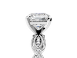 White gold Princess Solitaire Milgrain Diamond Engagement Ring with Bezel and Marquise Band_154