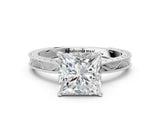 White gold Princess Solitaire Milgrain Engraved Band with Four-Prong Setting_12