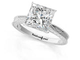 White gold Princess Solitaire Milgrain Engraved Band with Four-Prong Setting_13