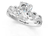 White gold Princess Solitaire Milgrain Leaf Band with Prong Setting_4