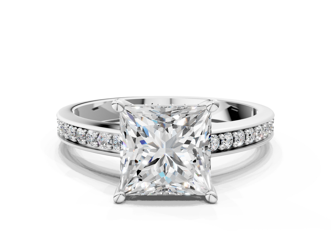 White gold Princess Solitaire Pavé Band Prong Setting Ring_20