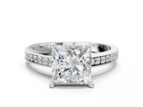 White gold Princess Solitaire Pavé Band Prong Setting Ring_20