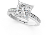 10K White Gold 1.96 Carat D VS1 Princess Solitaire Pavé Band Prong Setting Ring