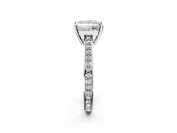 10K White Gold 1.96 Carat D VS1 Princess Solitaire Pavé Band Prong Setting Ring