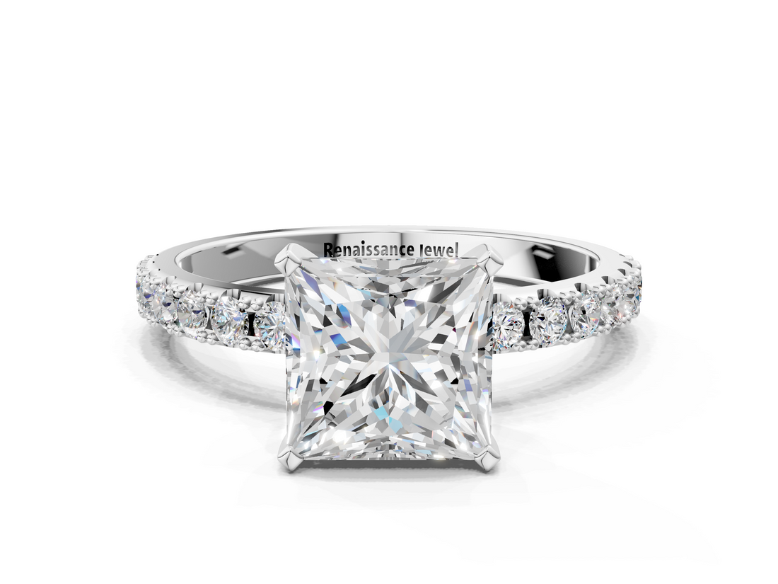 White gold Princess Solitaire Pavé Band with Four-Prong Setting_195