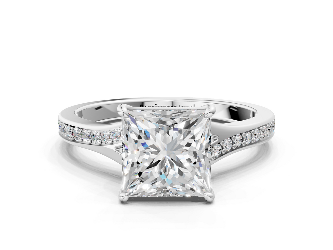 White gold Princess Solitaire Pavé Band with Four-Prong Setting_44