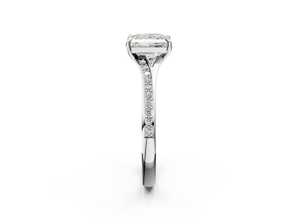 White gold Princess Cut Diamond Solitaire Ring with Pavé Band and Prong Setting