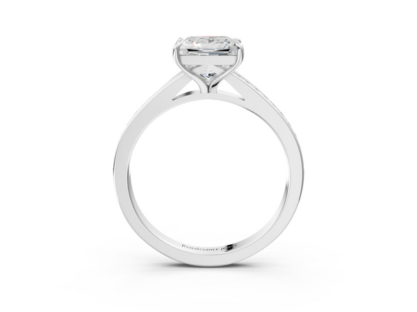 White gold Princess Cut Diamond Solitaire Ring with Pavé Band and Prong Setting