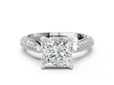 White gold Princess Solitaire Pavé Diamond Engagement Ring with Four-Prong Setting_185