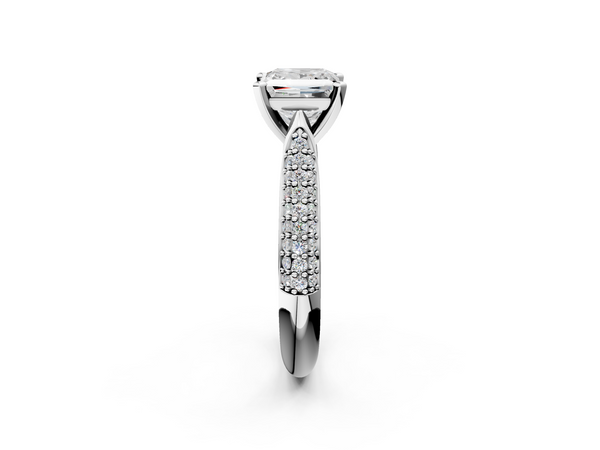 White gold Princess Diamond Solitaire Engagement Ring with Pavé Band and Four-Prong Setting