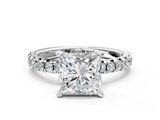 White gold Princess Solitaire Pave Diamond Engagement Ring with Four-Prong Setting_259