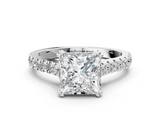 White gold Princess Solitaire Pave Diamond Engagement Ring with Prong Setting_55