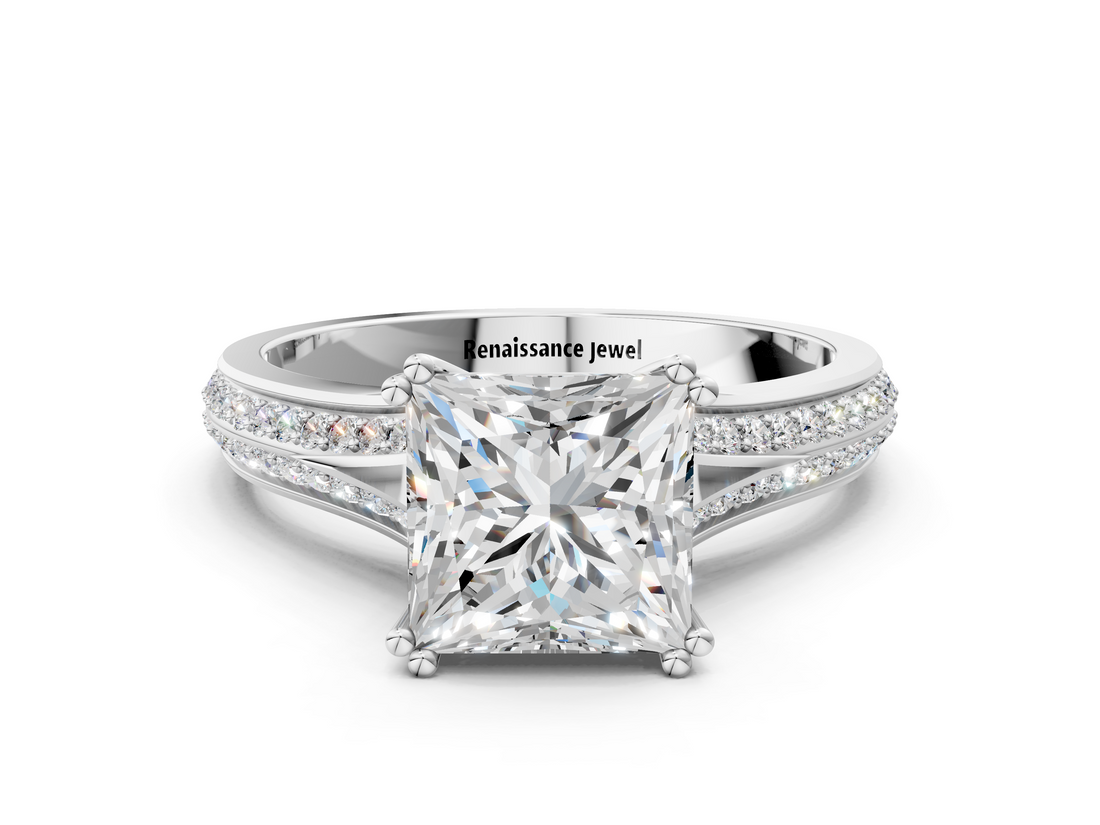 White gold Princess Solitaire Pave Split Shank Engagement Ring with Six-Prong Setting_47