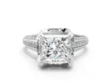 White gold Princess Solitaire Pave Split Shank Ring with Four-Prong Setting_81