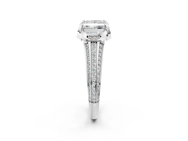 White gold Princess Solitaire Pave Split Shank Ring with Four-Prong Setting