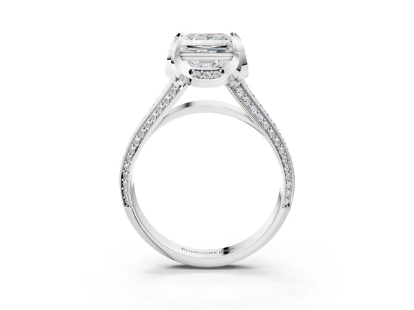 White gold Princess Solitaire Pave Split Shank Ring with Four-Prong Setting