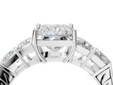 White gold Princess Solitaire Princess Side Stone Engraved Band Prong Setting Ring_10