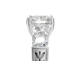 White gold Princess Solitaire Princess Side Stone Engraved Band Prong Setting Ring_11