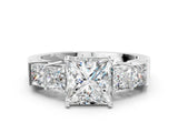 White gold Princess Solitaire Princess Side Stone Engraved Band Prong Setting Ring_6