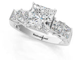 White gold Princess Solitaire Princess Side Stone Engraved Band Prong Setting Ring_7