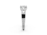 White gold Princess Solitaire Princess Side Stone Engraved Band Prong Setting Ring_8