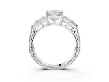 White gold Princess Solitaire Princess Side Stone Engraved Band Prong Setting Ring_9