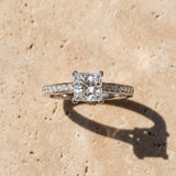 White gold Princess Solitaire Prong Set Diamond Engagement Ring with Pave Band_9