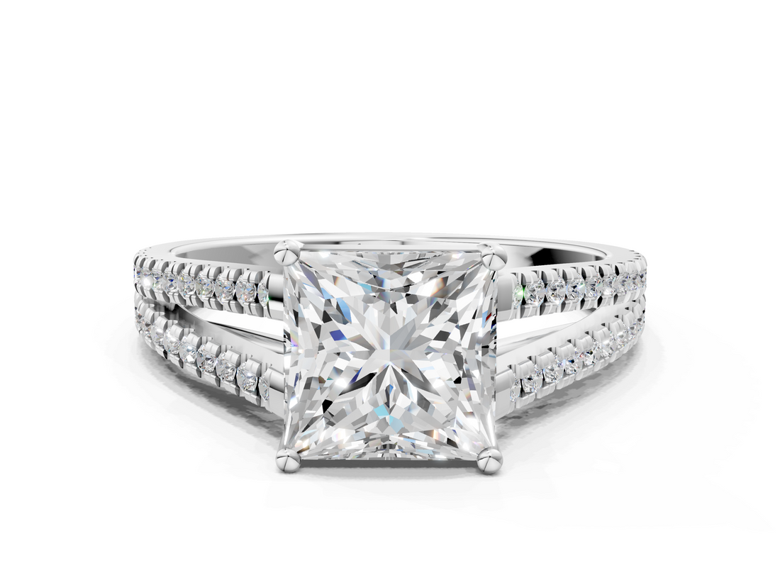 White gold Princess Solitaire Split Shank Pavé Diamond Engagement Ring_313