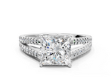 White gold Princess Solitaire Split Shank Pavé Diamond Engagement Ring_321