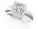 White gold Princess Solitaire Tension Set Diamond Ring with Wide Band_16