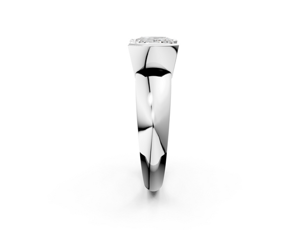 White gold Princess Solitaire Tension Set Diamond Ring with Wide Band